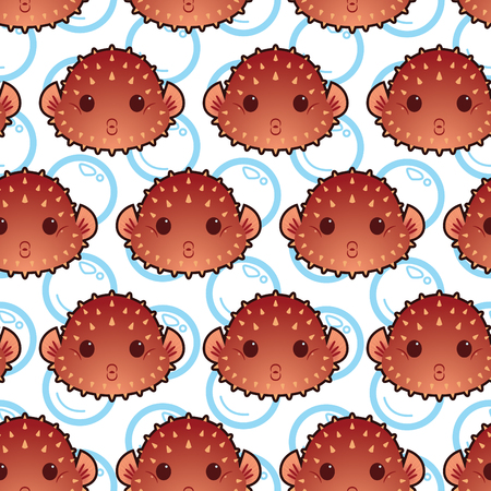 Cute Pouty Pufferfish Seamless Patternの写真素材