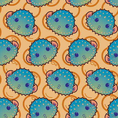 Cute Pouty Pufferfish Seamless Patternの写真素材