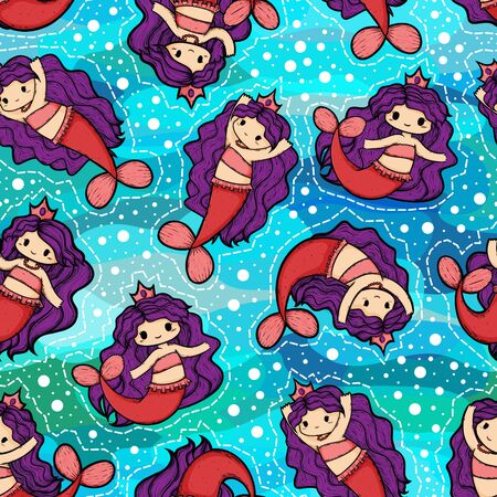 Pink and Purple Mermaid Seamless Surface Pattern Designの写真素材