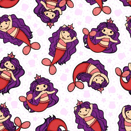 Pink and Purple Mermaid Seamless Surface Pattern Designの写真素材