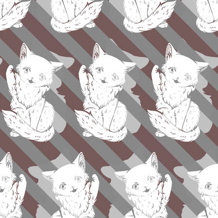 A cute illustration featuring a fluffy cat with one of it's paw raised. Would you want to face a final boss such as this? An adorable seamless surface pattern design.の写真素材