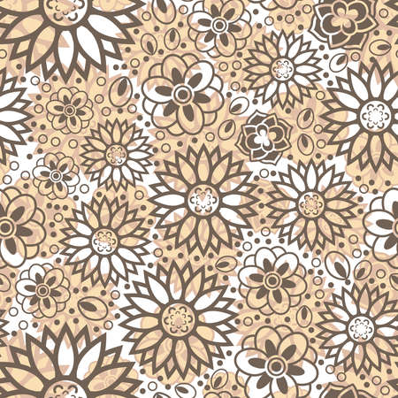 A set of beautiful and simple geometrical blossoms in full color. A seamless surface pattern design using floral things as the main elements.のイラスト素材