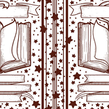 A beautiful illustration of an open book with floral background. A cute digital line art illustration as a seamless surface pattern design.の写真素材