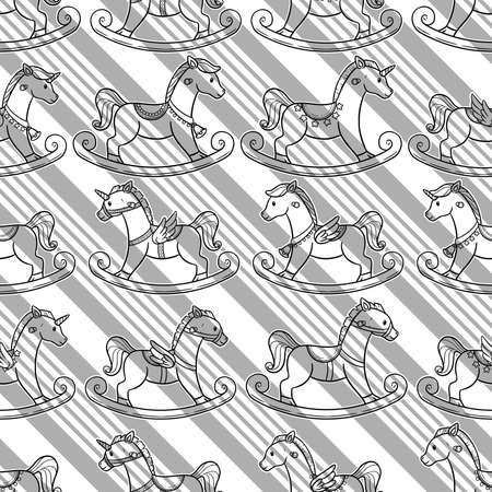 A cute and adorable seamless pattern design of rocking horse in many different form.の写真素材