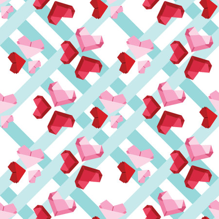 A beautiful seamless surface pattern design of origami heart. A cute illustration featuring the ancient art of paper folding from Japan.の写真素材