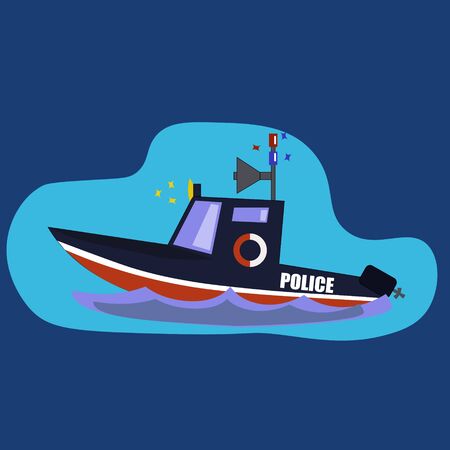 flashing police boat on the waveのイラスト素材