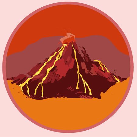 red volcano in a circle on a bright backgroundのイラスト素材