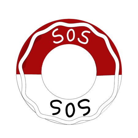 red lifebuoy with inscription sos in flat style.の写真素材