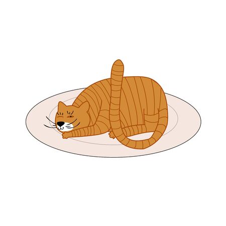 the cat lies on the carpet, squinting with one eye. Vector illustration in hand drawn style for childrenのイラスト素材