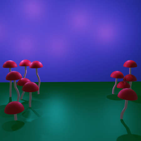 Close-up of a cartoon mushroom on a pastel background - 3d rendering. Volumetric illustration. Background for a postcard, desktop, billboard, announcement.の写真素材