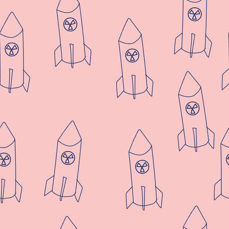 nuclear missile doodle. drawing blue line. Seamless patternの写真素材