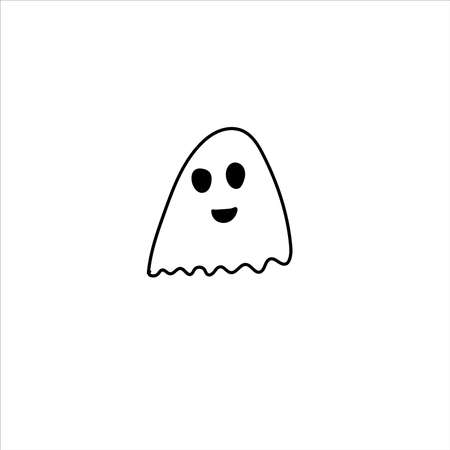 Ghost doodle, cartoon character, , Halloween, isolated illustration on white background, coloring.の写真素材