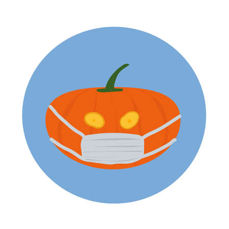 Halloween Jack O Lantern Pumpkin Corona Virus Covid19 Wearing Mask Drawing Vector Sketch Colorful Illustration.のイラスト素材