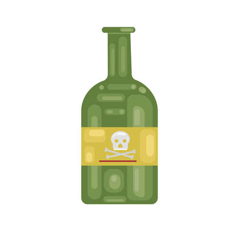poison bottle bottle flat icon. green bottle with skull bones isolated illustration.のイラスト素材