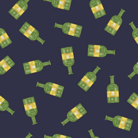 Seamless pattern poison bottle bottle flat icon. green bottle with skull bones isolated illustration.のイラスト素材