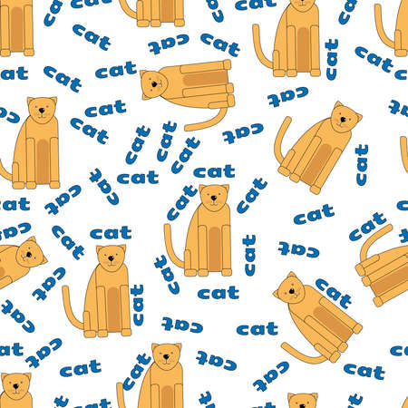 Vector cartoon seamless pattern with cute orange catsのイラスト素材
