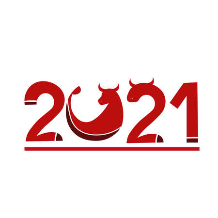 Paper art red bull with Happy chinese new year 2021 iwith copy space, Zodiac sign, Year of ox on white background, Element design for chinese lunar zodiac collection.のイラスト素材