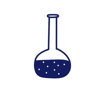 Doodle style medical test tube. Blue ink, outline sketch style. Doodle flask for winter experiences. Vector illustration isolated on white background.のイラスト素材