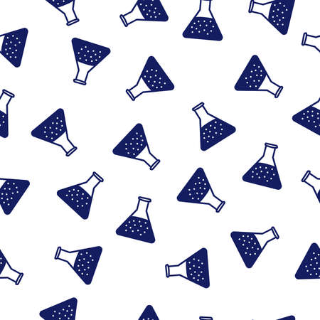 Seamless pattern of medical test tubes in doodle style. Blue ink, outline sketch style. Doodle flask for winter experiences. Vector illustration isolated on white background.のイラスト素材