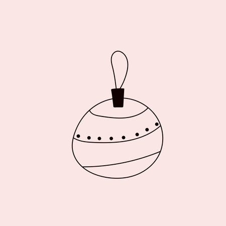 Christmas toy on a Christmas tree, ball on a rope. Doodle style. hot air balloon black and white doodle style.のイラスト素材
