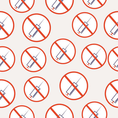 Vaccine concept - syringe with a sign - the idea to poison or cure. Seamless pattern on a white backgroundのイラスト素材