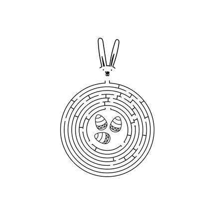 Vector illustration of a maze helps the bunny find a way to get an Easter egg. Easter game for children.のイラスト素材