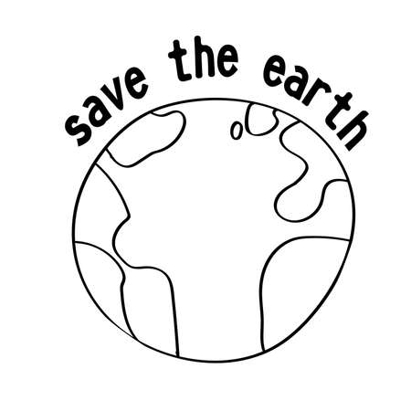 Save our planet - doodle injured earth with modern lettering. Hand drawn lettering about ecology and environment. Colourful lettering template for printing and webのイラスト素材