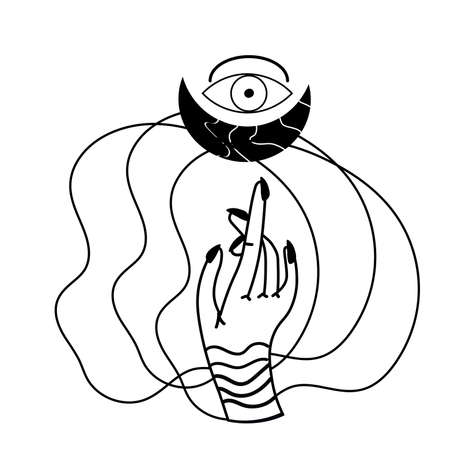 Feminine hand  collection with different symbol like space star and mystical eye.のイラスト素材