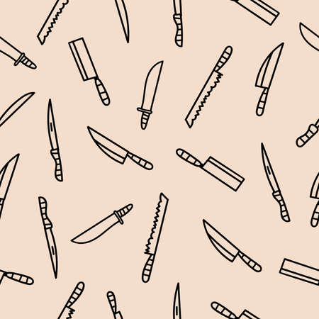 Dotwork Kitchen Knife Seamless Pattern. Vector Illustration of Tattoo Hand Drawn Sketchのイラスト素材