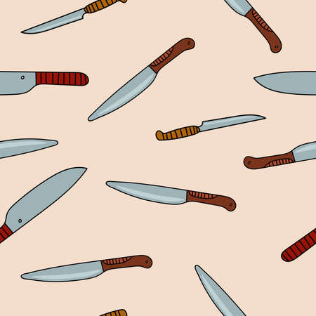 Dotwork Kitchen Knife Seamless Pattern. Vector Illustration of Tattoo Hand Drawn Sketchのイラスト素材