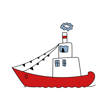Colored sea ship using doodle art.のイラスト素材