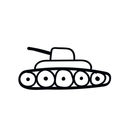 Tank icon in doodle sketch lines. Military weapon warのイラスト素材