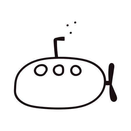 Vector illustration. Hand drawn doodle of submarine with periscope and portholes. Cartoon sketch. Isolated on white backgroundのイラスト素材