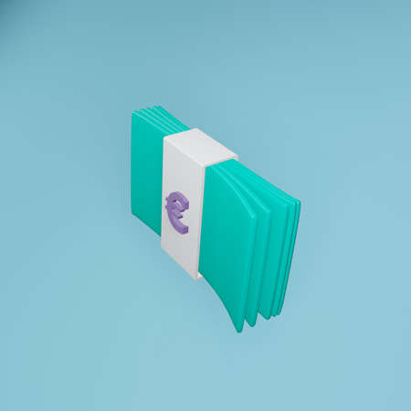 3d illustration of a bundle of euro money. 3d Render of the European currency in the style of minimalismの写真素材