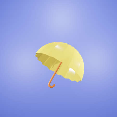 Yellow modern Umbrella on a blue background 3d Rendering.の写真素材