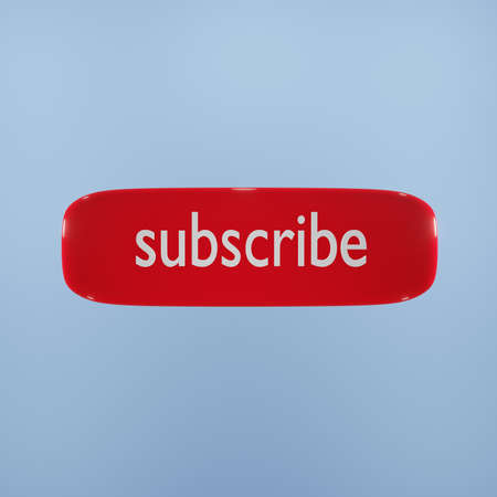 Subscribe button or subscribe to online membership on a blue background with a notification channel. 3D renderingの写真素材