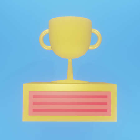 Trophy cup isolated on pastel blue background. minimal victory concept. 3d renderingの写真素材
