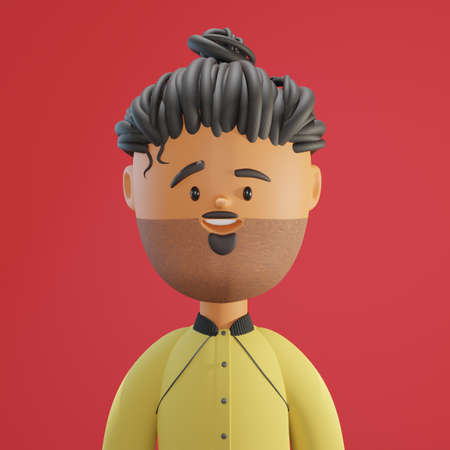 Young smiling man avatar with undercut hair and mustache. 3d render illustration people character illustration. Cartoon minimal style. 3D illustration of smiling people close up poの写真素材