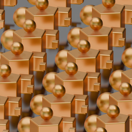 Golden Sphere Abstract Background Shiny Metallic Balls Texture Luxury Design Element. 3D render...