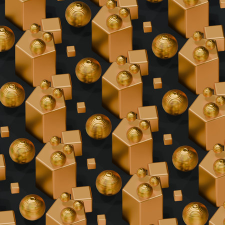 Abstract background in the form of golden shapes. The texture of shiny metal balls. A luxurious 3D...