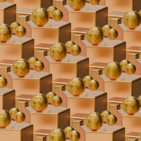 Abstract background in the form of golden shapes. The texture of shiny metal balls. A luxurious 3D rendering illustration design element.の写真素材