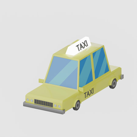 cartoon taxi. 3d render illustration on white background.の写真素材