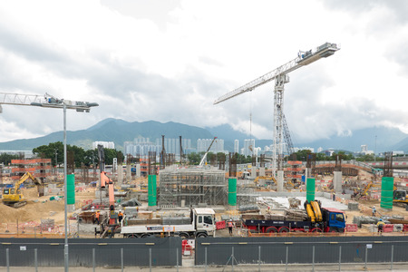 working Big Construction site with many Crane Working in hong kongのeditorial素材