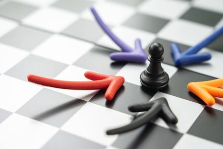 chessboard with a chess piece on the back Negotiating in business. as background business concept...