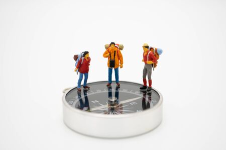 Miniature people stand on The walkway the beginning of the journey To reach the goal. using as background  travel concept with copy spaces for yourの写真素材