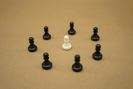 chess piece stay apart to reduce  virus infection. Maintain social distance Detained, could not find anyone. using as background Healthcare concept and keep distance.の写真素材