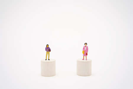 Social distancing. Miniature people stay apart to reduce  virus infection. Maintain social distance Detained, could not find anyone. using as background Healthcare concept and keep distance.の写真素材