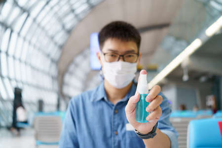 Disinfectant sprayers and germs that adhere on objects on the surface.  concept healthcare system...