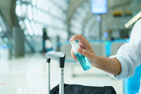 Disinfectant sprayers and germs that adhere on objects on the surface.の写真素材