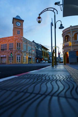 Phuket old town with Building Sino Portuguese architecture at Phuket Old Town area Phuket, Thailand.の写真素材